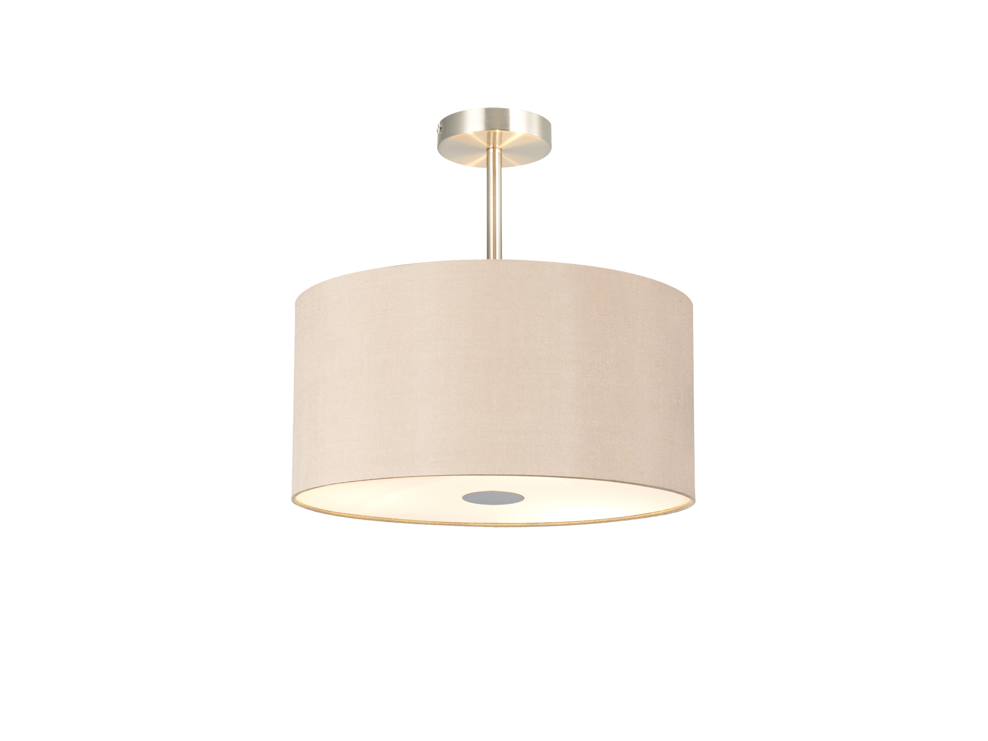 Baymont 40cm Semi Flush 3 Light Satin Nickel, Antique Gold/Ruby, Frosted Diffuser